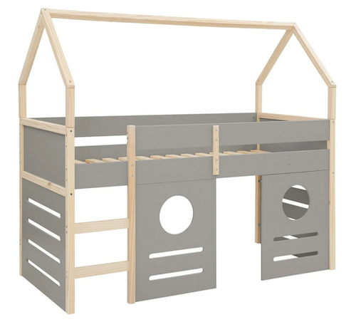 Himmelsäng 90x200, grå, med paneler på sidorna