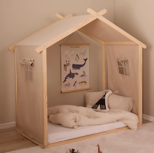 LEVI Montessorisäng 70x140, Natur – Budgetvänlig drömsäng med tält!