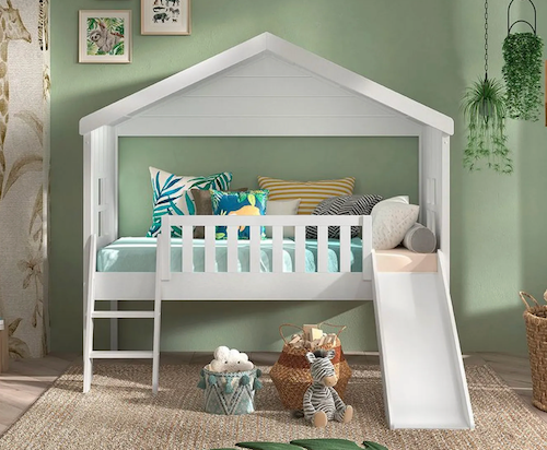 Hussäng med rutschkana och stege 90×200 cm, vit